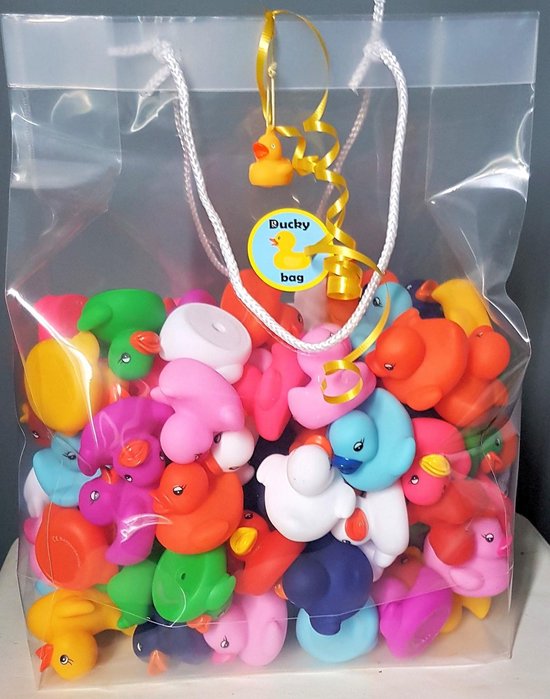 Duckybag tas van 100 gekleurde badeendjes 5cm | bol.com