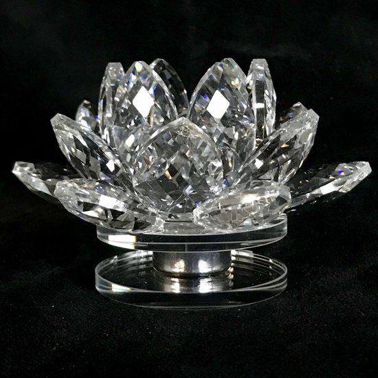 Fleur de lotus en cristal sur plateau tournant luxueux couleurs blanches de qualité supérieure 9.5x6x9.5cm fait à la main Véritable artisanat.