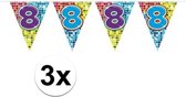 3x  Mini vlaggenlijn / slinger - verjaardag 8 jaar - 300 cm
