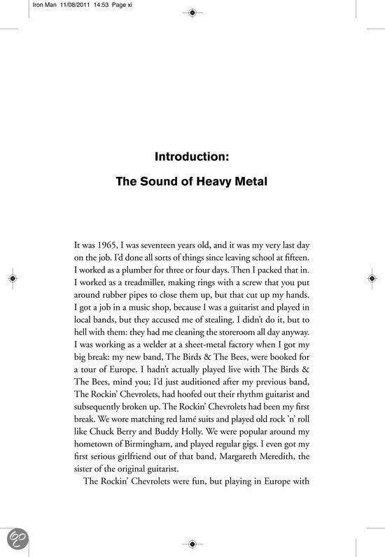 Pagina xi, introductie, tekst over muziekcarrière, Tony Iommi.
