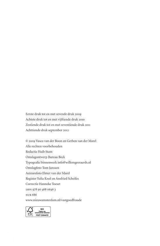 Pagina met colofon, ISBN, website en duurzaamheidskeurmerk.