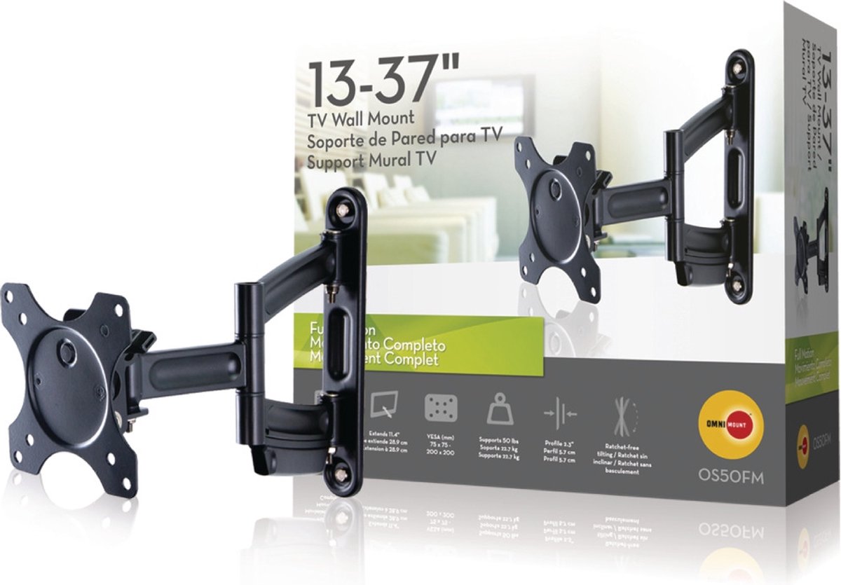 Omnimount draai- en kantelbare muurbeugel geschikt voor tv's van 13 - 37 inch