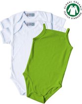 Link Kidswear Meisjes 3-pack Romper GOTS - Wit En Lime Groen - Maat 74/80