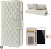 iPhone 6 agenda case wallet hoesje wit ruit stof