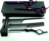 Akyol - Rechtshandig Kappersschaar - Set Purple + Styling razor - Met Coupeschaar & Uitdunschaar Effileerschaar - Kappersset 6.0 inch