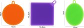3x tampon à récurer en silicone - Éponge de nettoyage - Éponge de nettoyage - Violet, vert et orange