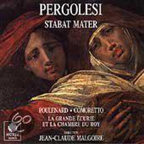 Albumhoes met twee hoofden van vrouwen, getiteld 'PERGOLESI STABAT MATER' in het Nederlands.