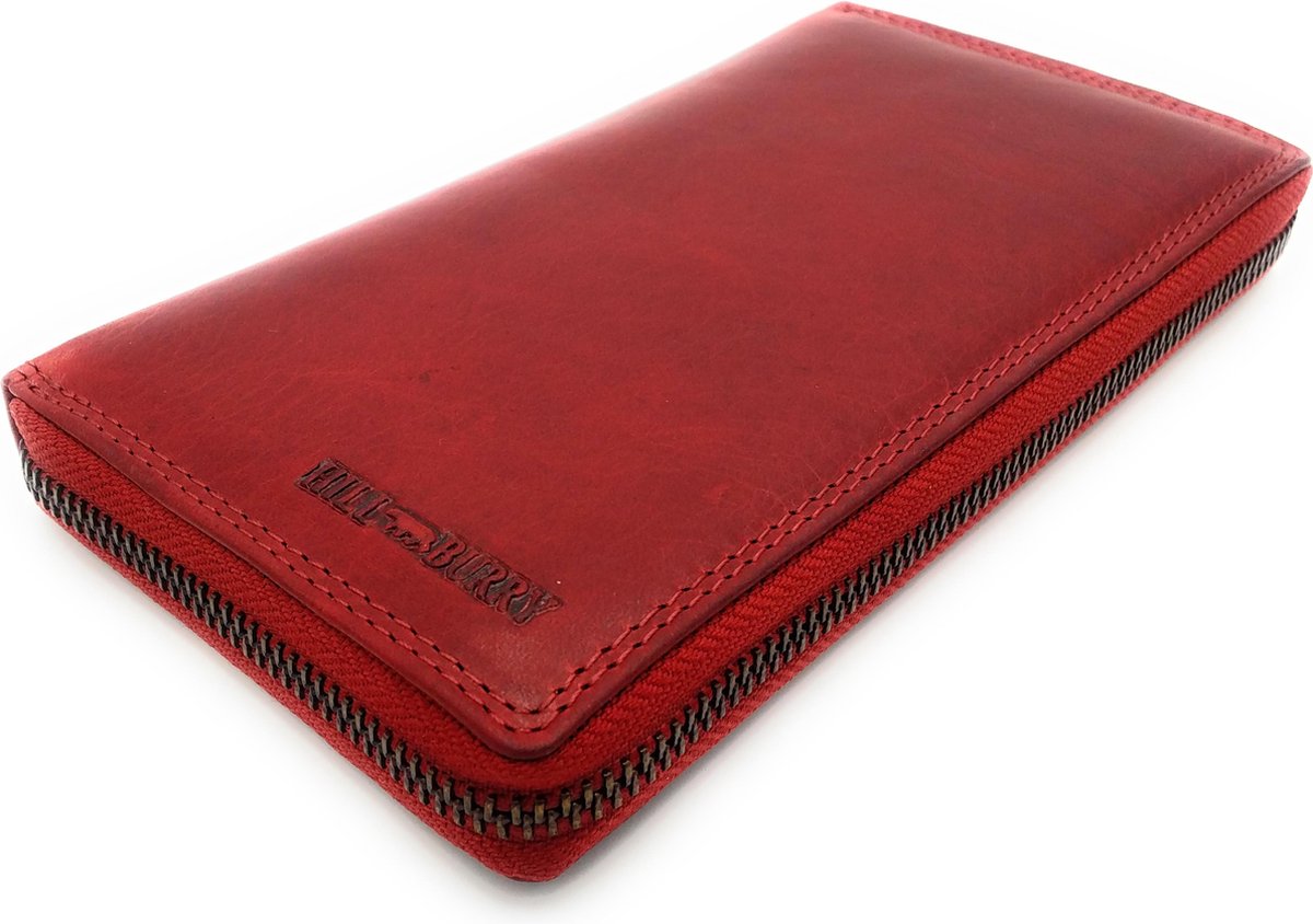 Hill Burry - VL77706 -2080 - echt leren - grote - dames - leder- rits portemonnee - stevig - chique - uitstraling - vintage leder- rood