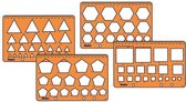 Tekensjabloon - 4 verschillende vormen sjablonen - Vierkanten, Driehoeken, Vormen - 12x19cm - H60 - Helix