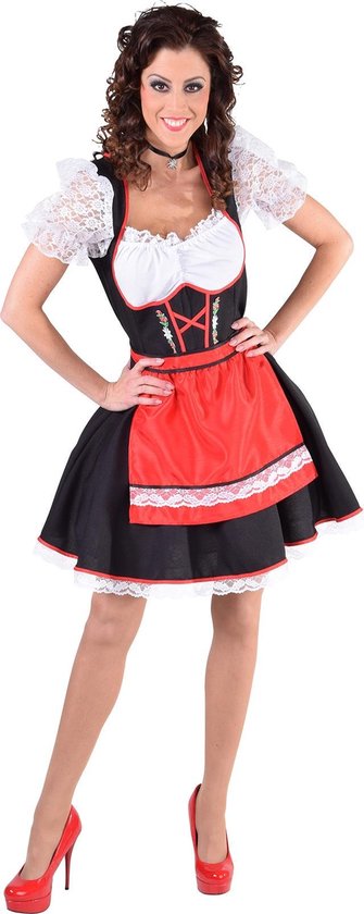 bang Ik heb het erkend Brullen Zwarte dirndl jurk met rood schort en edelweiss - Oktoberfest kleding dames  maat S (36) | bol.com