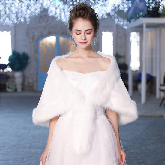 BEAUTELICATE Kunstbont Stola - Gebreide Bolero Poncho Cape Voor Bruiloft & Avondjurk - Ivoor One Size