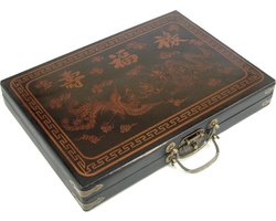 Mahjong spel - in luxe zwarte houten koffer M