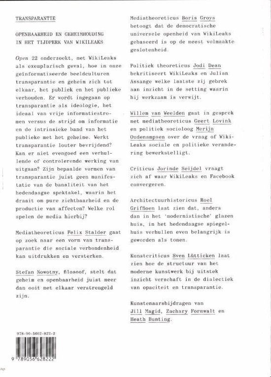 Tekstpagina uit een boek, met artikelen over transparantie en WikiLeaks.