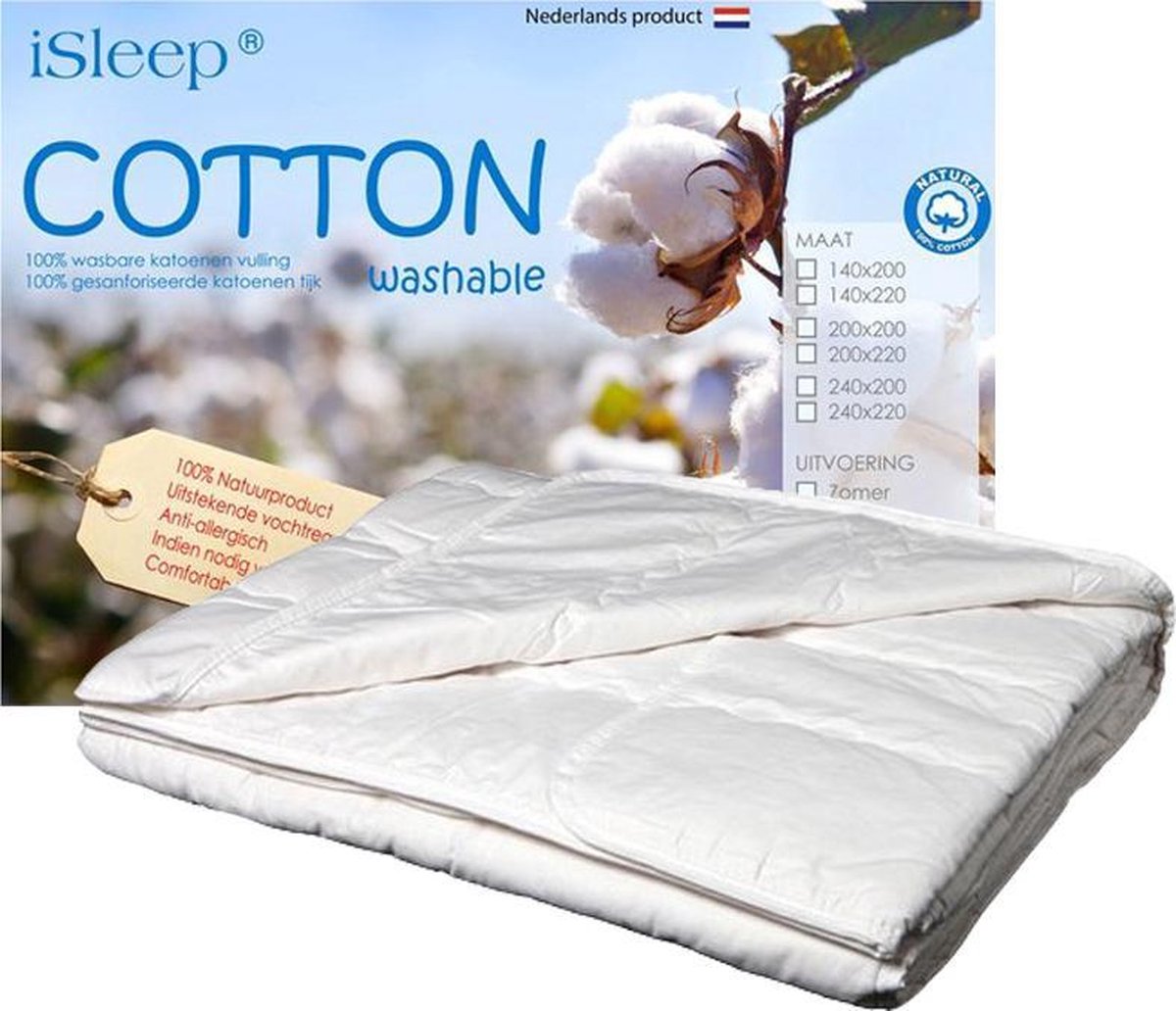 Dekbed Zomer Katoen Wasbaar - 100% Katoen - Tweepersoons - 200x220 cm - Wit