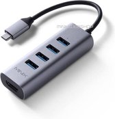 MINIX USB C naar HDMI | USB C naar USB A 3.0 | HDMI 4K | USB C HUB - grijs