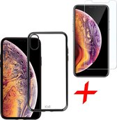 Transparant Hoesje voor iPhone Xs / X Soft TPU Gel Siliconen Case Zwart + Tempered Glass Screenprotector iCall