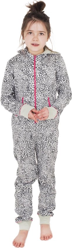 Zoizo meisjes warme winter onesie zwart wit luipaard print 134/140 | bol.com
