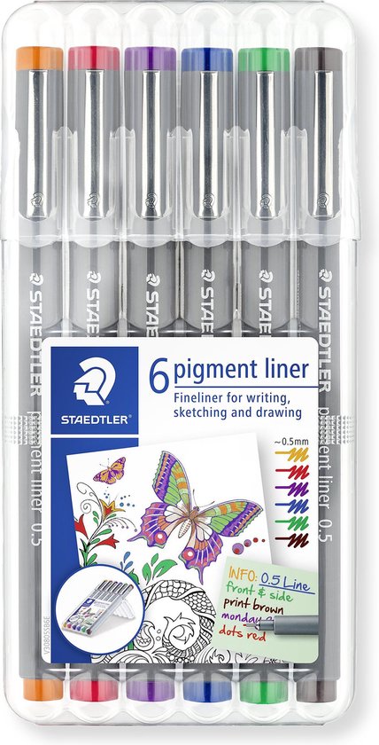 pigment liner fineliner - boîte 0,5 mm - 6 couleurs