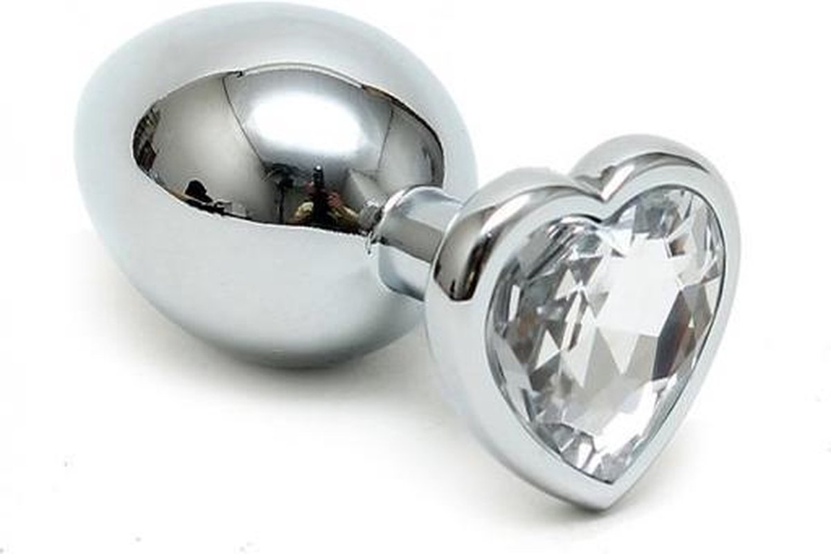Goedkoopste Anaal - Buttplug - Hartvorm - RVS - Metaal - Chrystal Diamant - Diameter 2.8cm