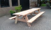 Douglashout boomstam picknicktafel - 5 cm dik - met vaste banken - 200x90 - zware kwaliteit