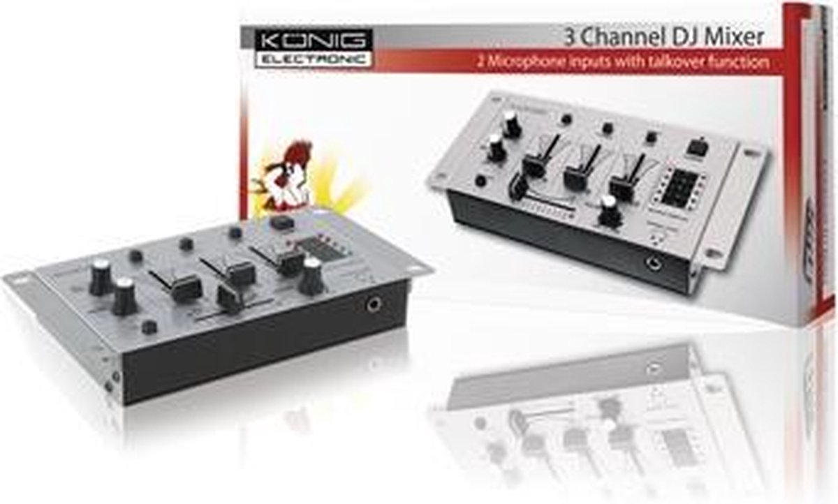 König KN-DJMIXER10 - 3-kanaals Dj Mixer - Grijs