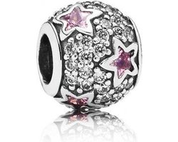 PANDORA BEDEL ZILVER 'ROZE STERREN'