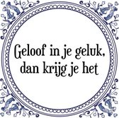 Tegeltje met Spreuk (Tegeltjeswijsheid): Geloof in je geluk, dan krijg je het + Kado verpakking & Plakhanger