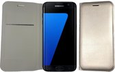 Hoesje geschikt voor Samsung Galaxy S7 Edge - Flip Wallet Portemonnee Book Case Cover Grijs / Goud met Polycarbonaat Houder - 360 Graden Telefoonhoesje