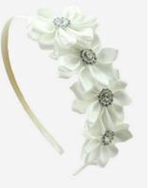 Periodiek Overvloedig ziekte Kinder ( Bruids)haarband met 4 witte bloemen- 4 cm en strass steentjes |  bol.com