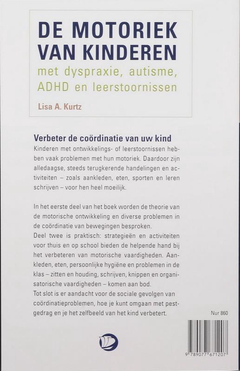 Boekomslag met tekst 'DE MOTORIEK VAN KINDEREN' en een beschrijving van het boek.