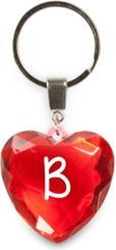sleutelhanger - Letter B - diamant hartvormig rood
