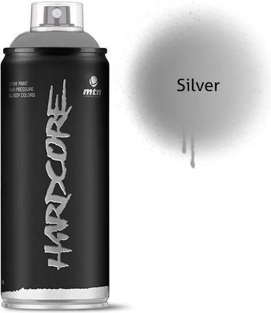 MTN Hardcore Silver Chrome - zilveren spuitverf - 6 stuks - 400ml hoge druk en glossy afwerking