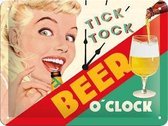 Tick Tock Beer o' Clock Metalen wandbord in reliëf 15x20 cm