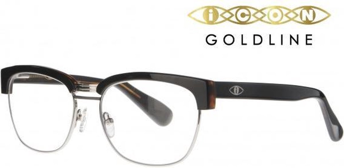 Icon Eyewear QCB804 Goldline Clubmaster Leesbril +1.00 - Zwart, Bruin
