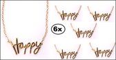 6x Ketting goud Happy - carnaval grappig feest thema blij vrolijk festival optocht