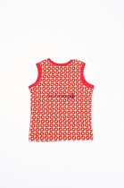 Ducksday – T-shirt – Top – Tanktop-  Unisex – Stretch – Funky Red – Rood – Wit - Promo – maat 116-122 – 8 jaar