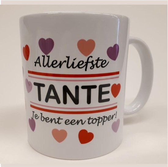 Witte mok met hartjes Allerliefste tante je bent een topper | bol.com