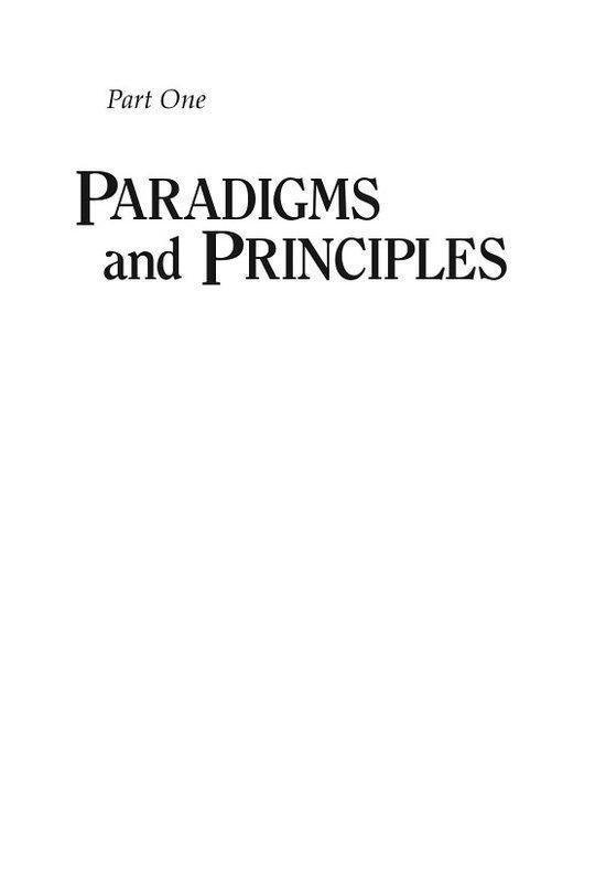 Titelpagina van een boek met "Deel Eén PARADIGMA'S en PRINCIPES" in het zwart.