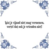 Tegeltje met Spreuk (Tegeltjeswijsheid): Wat je vijand niet mag vernemen, vertel dat ook je vrienden niet! + Kado verpakking & Plakhanger