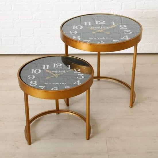Tafel klok - Rond - Salon tafel - 2 set - Smeedijzer - Glas - Ø 47cm - Ø  53cm - Goud -... | bol.com