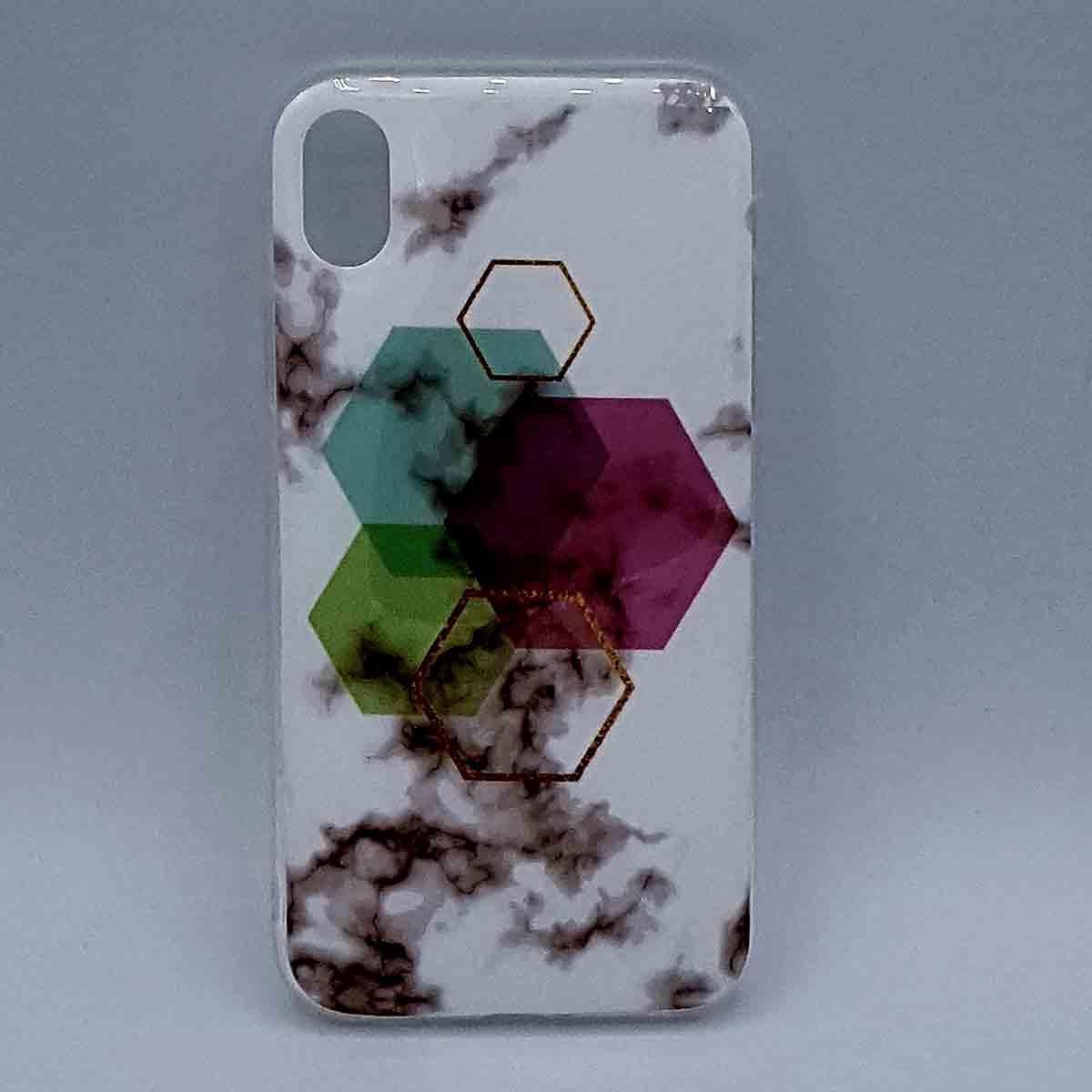Geschikt voor iPhone XR – hoesje – White Marble Hexagon