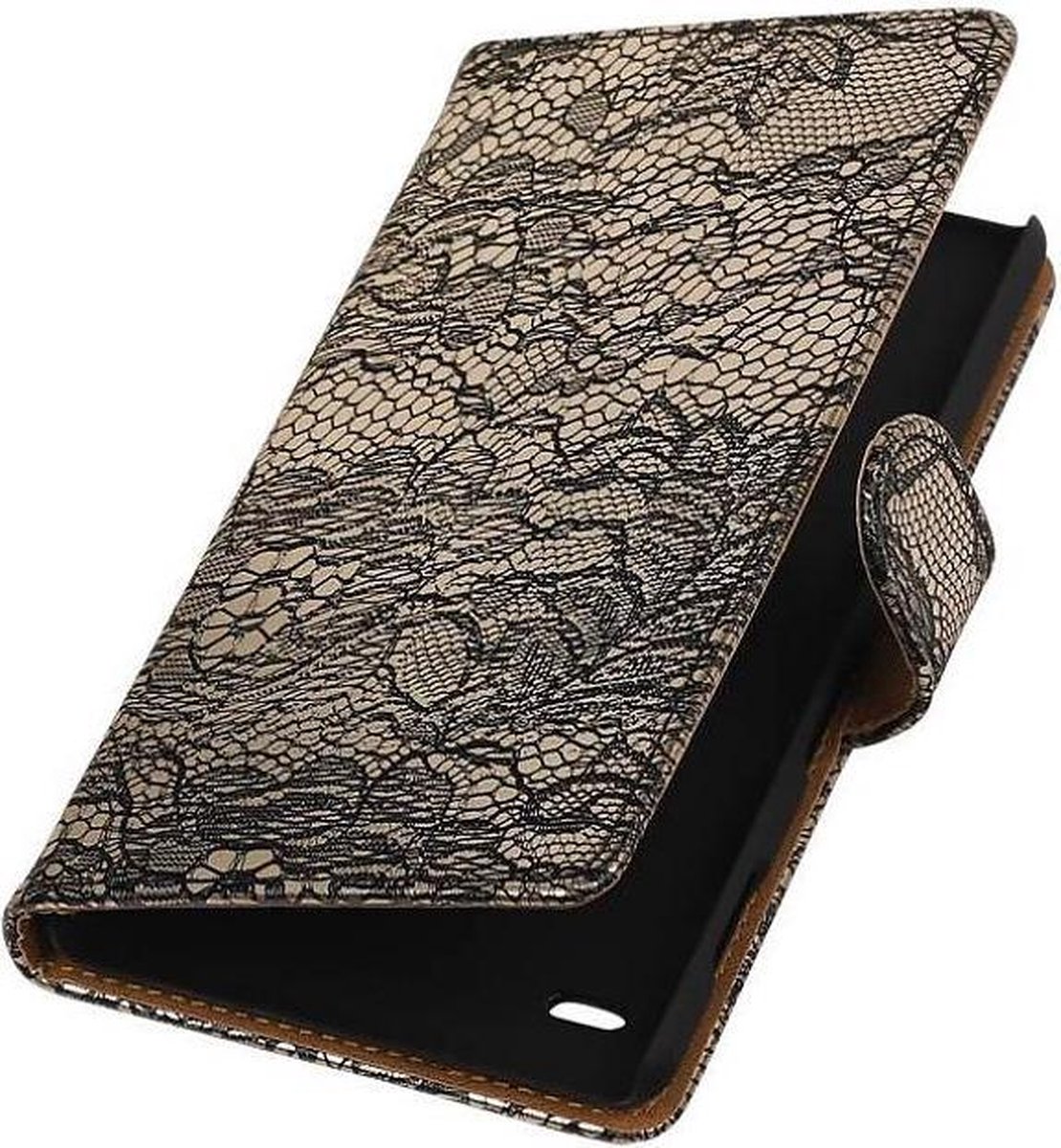 Lace Bookstyle Wallet Case Hoesjes Geschikt voor Sony Xperia C4 Zwart