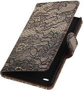 Lace Bookstyle Wallet Case Hoesjes voor Sony Xperia C4 Zwart