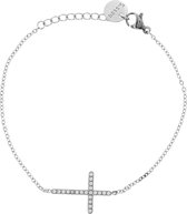 Minimalistische armband met kruis en zirkonia steentjes, stainless steel (staal) zilver kleur