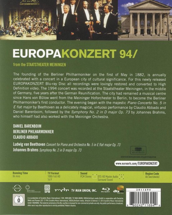 Europakonzert 1994 From Meiningen, Daniel Barenboim | Muziek | bol