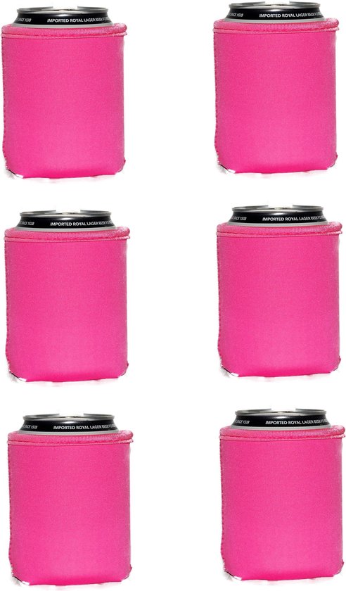 6 x bier – frisdrank blik koelhoud hoesje in ROZE | bierblik hoesjes | Festival | Vakantie | Strand | Carnaval