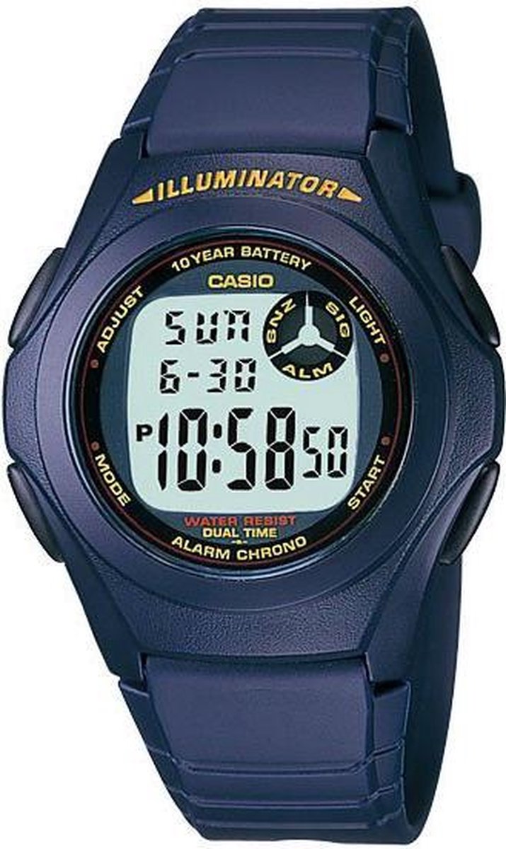 Casio horloge F-200W-2A blauw met datumaanduiding
