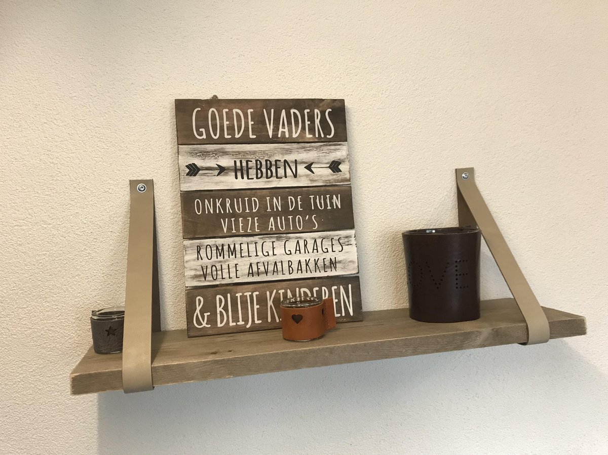 Leren plankdragers | taupe | 2 stuks | Echt lederen plankendragers | Plankendrager | Plankdragers taupe | Plankdragers leer | Industriele plankdragers | Ophangsysteem | taupe plankdragers | plank dragers | planken dragers