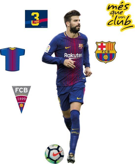 Muursticker Voetbalspeler Pique - FC Barcelona - Kinderkamer - 60 cm hoog