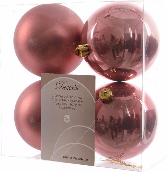 Kerstboom decoratie kerstballen mix oud roze 4 stuks
